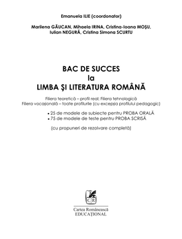 BAC DE SUCCES La LIMBA ŞI LITERATURA ROMÂNĂ