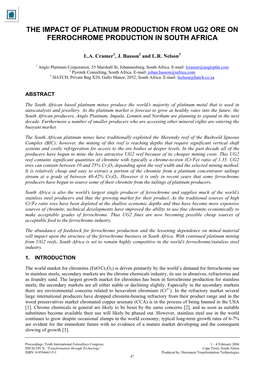 The Impact of Platinum Production from Ug2 Ore on Ferrochrome Production in South Africa