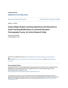 Using College Student Learning Experiences and Outcomes to Guide Teaching Modifications in a General Education Choreography Course: an Action Research Study