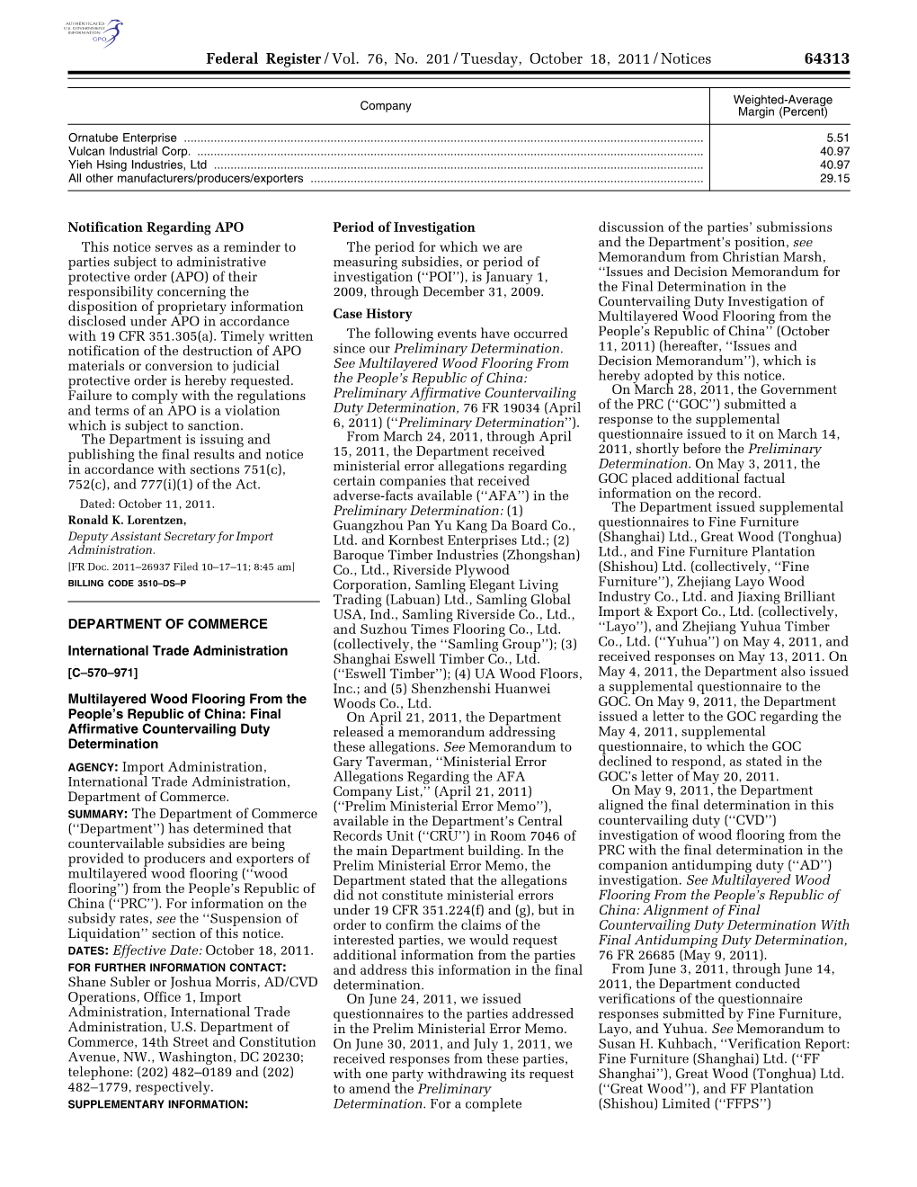 Federal Register/Vol. 76, No. 201/Tuesday, October 18, 2011