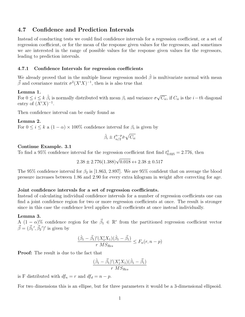 Confidence and Prediction Intervals in Multiple Linear Regression