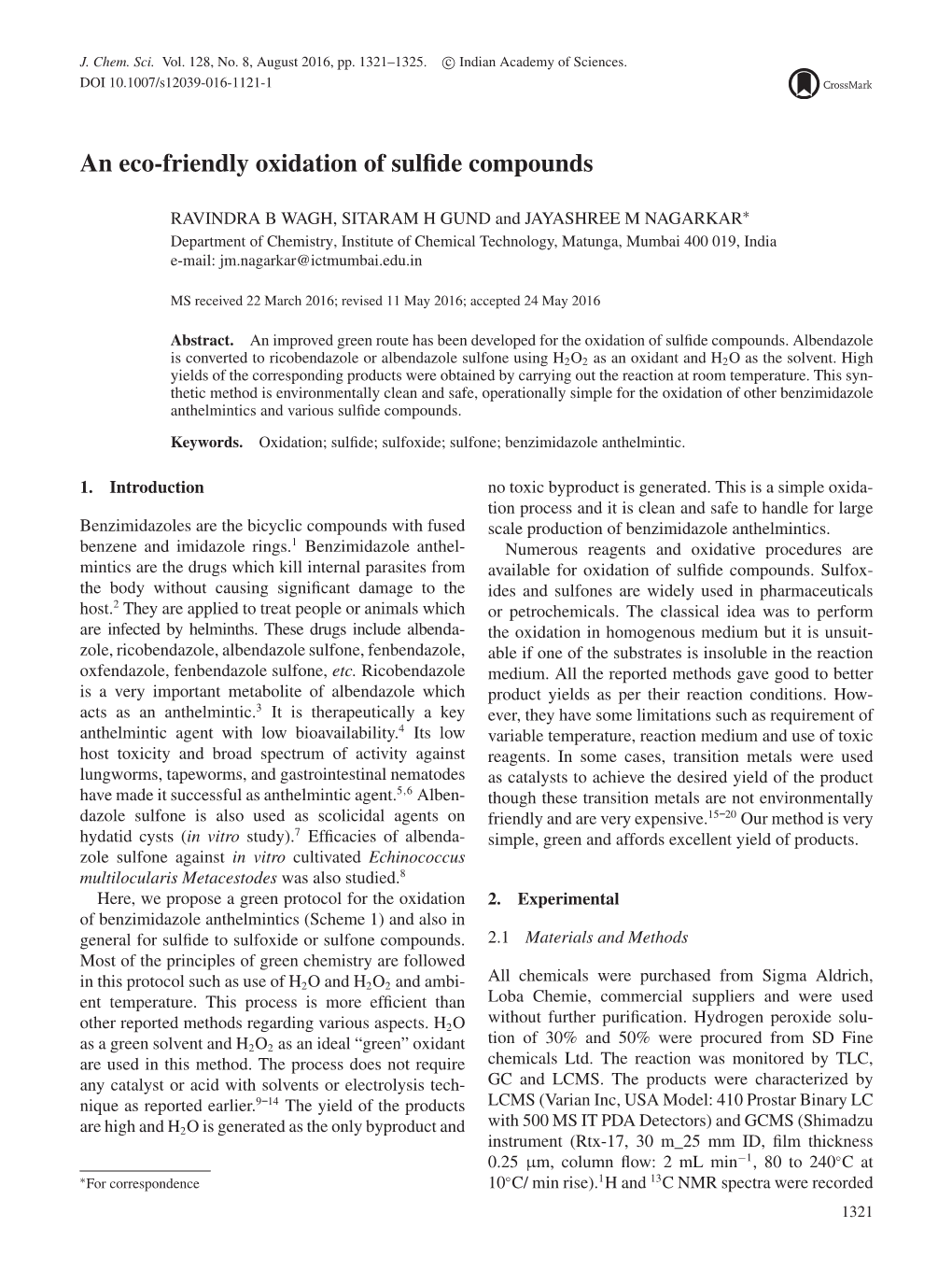 An Eco-Friendly Oxidation of Sulfide Compounds