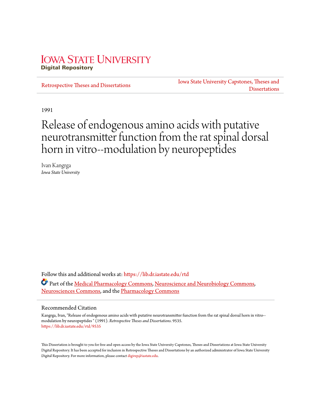 Release of Endogenous Amino Acids with Putative Neurotransmitter Function from the Rat Spinal Dorsal Horn in Vitro