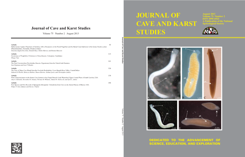 Journal of Cave and Karst Studies Volume 75 Number 2 August 2013 93 113 121 126 136 146