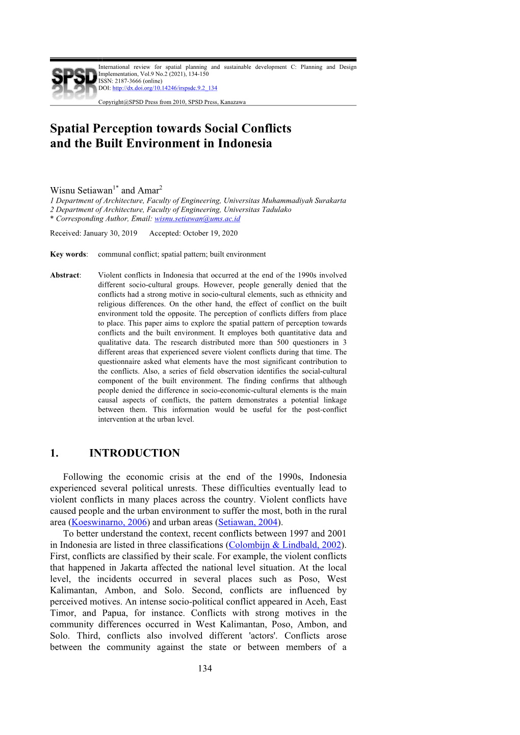 Spatial Perception Towards Social Conflicts and the Built Environment in Indonesia