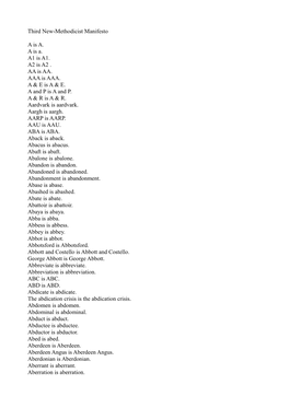 Third New-Methodicist Manifesto a Is A. a Is A. A1 Is A1. A2 Is A2 . AA Is