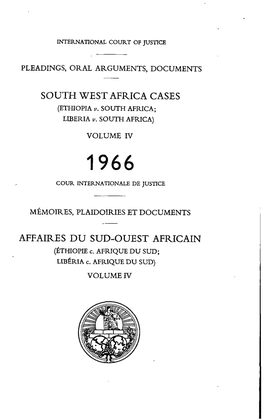 South West Africa Cases Affaires D U Sud-Ouest