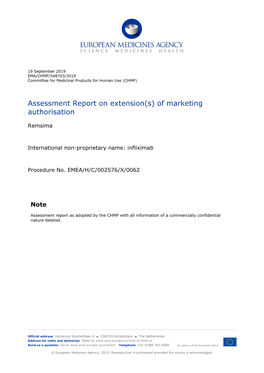 Assessment Report on Extension(S) of Marketing Authorisation