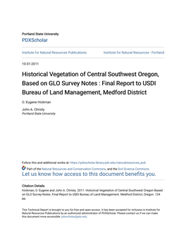 Historical Vegetation of Central Southwest Oregon, Based on GLO Survey Notes : Final Report to USDI Bureau of Land Management, Medford District