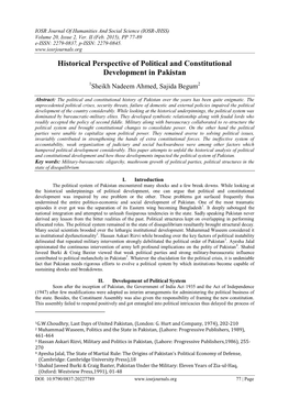 Historical Perspective of Political and Constitutional Development in Pakistan