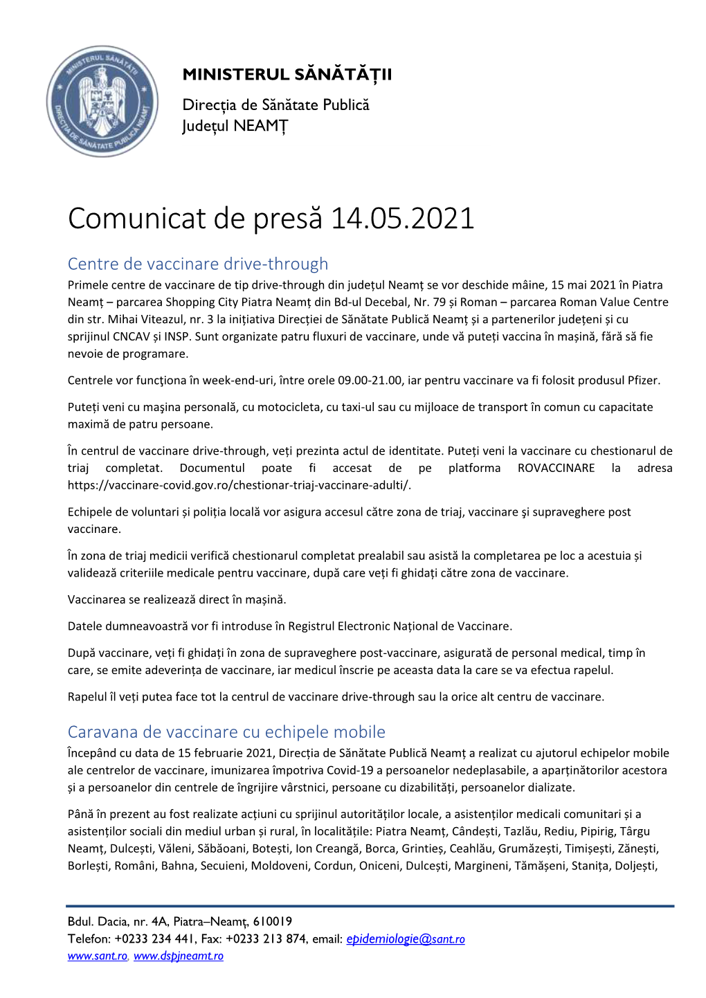 Comunicat De Presă 14.05.2021