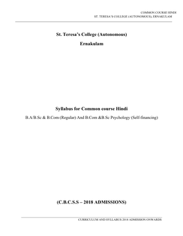 (Autonomous) Ernakulam Syllabus for Common Course Hindi