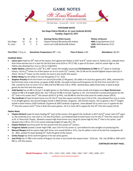 POSTGAME NOTES San Diego Padres (56-69) Vs