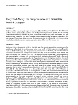 Holyrood Abbey Disappearance Th : Monastera F Eo Y Dennis B Gallagher*