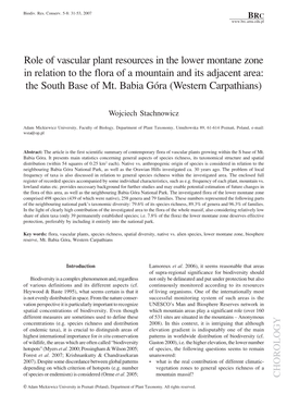 Role of Vascular Plant Resources in the Lower Montane Zone in Relation to the Flora of a Mountain and Its Adjacent Area: the South Base of Mt
