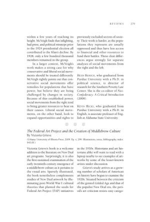 The Federal Art Project and the Creation of Middlebrow Culture by Victoria Grieve (Urbana: University of Illinois Press, 2009