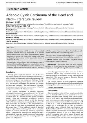 Adenoid Cystic Carcinoma of the Head and Neck– Literature Review 311