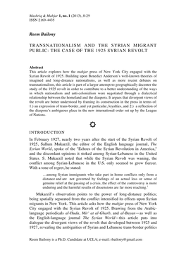 Reem Bailony TRANSNATIONALISM and the SYRIAN MIGRANT PUBLIC