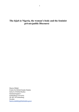 The Hijab in Nigeria, the Woman's Body and the Feminist Private/Public