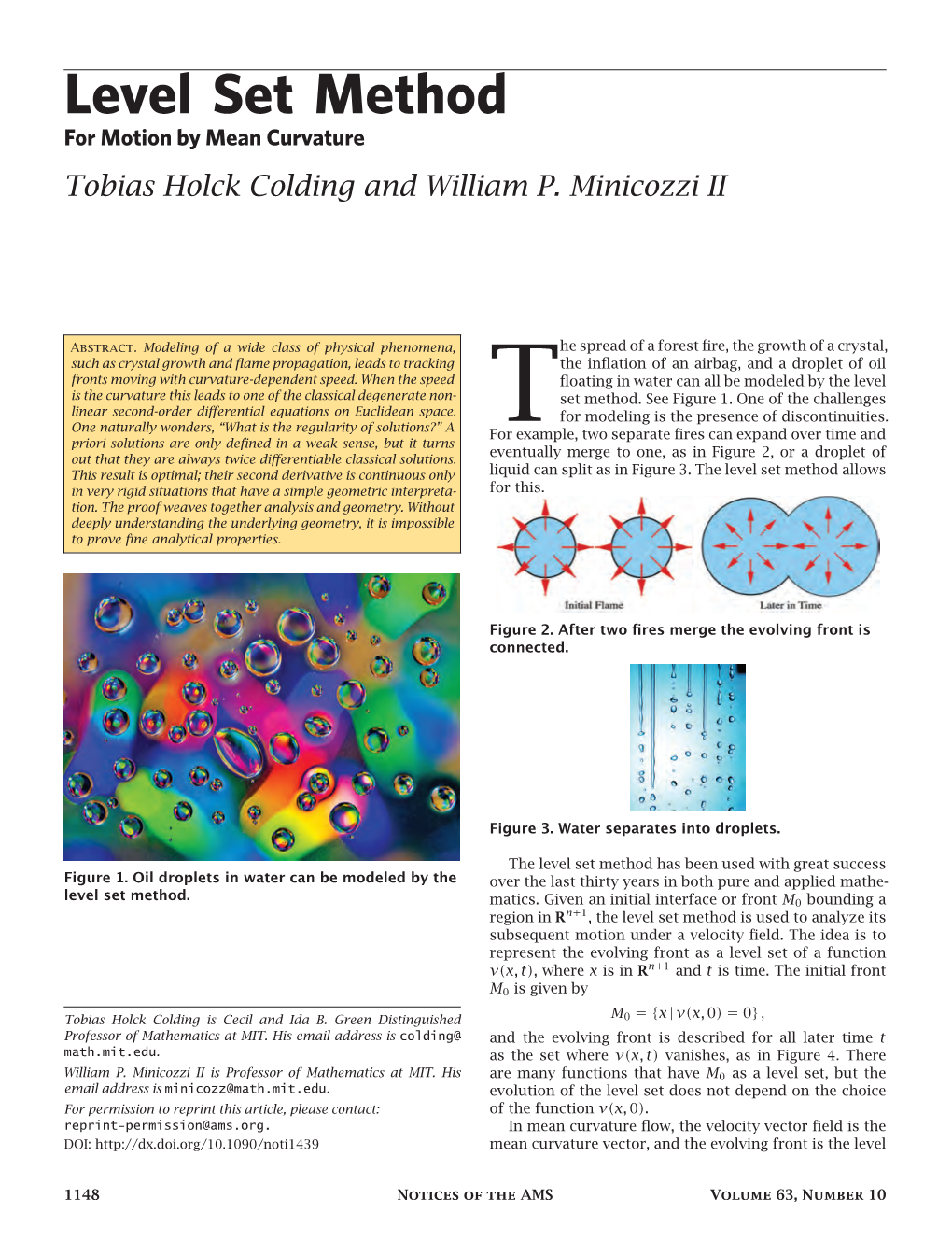 Level Set Method for Motion by Mean Curvature Tobias Holck Colding and William P