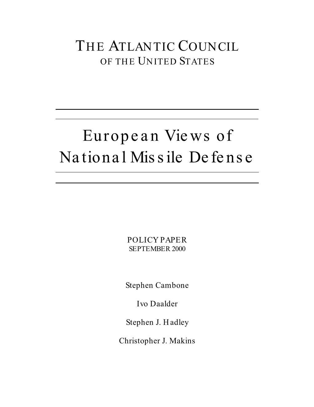 Eurpean Views on National Missile Defense