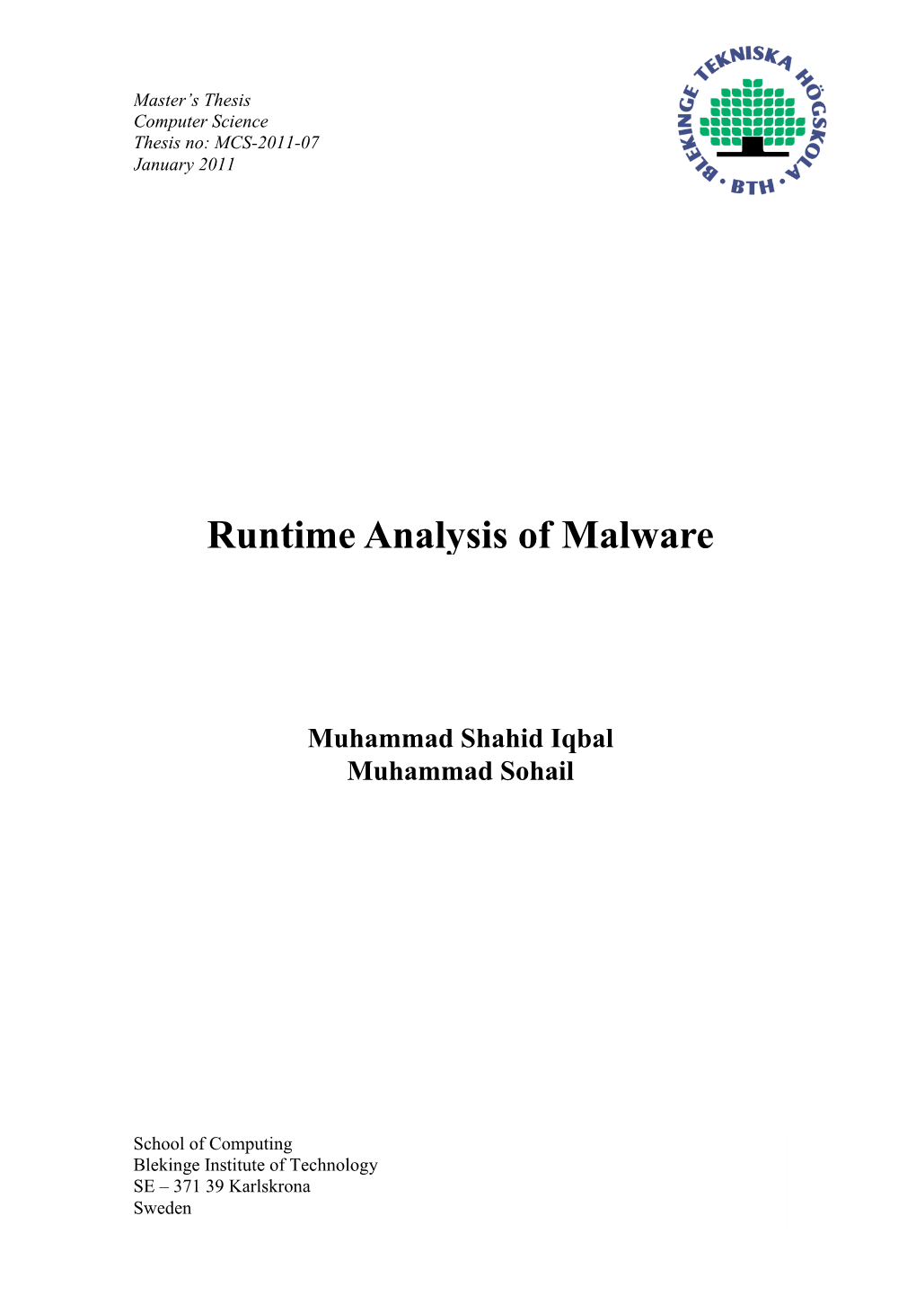 Runtime Analysis of Malware