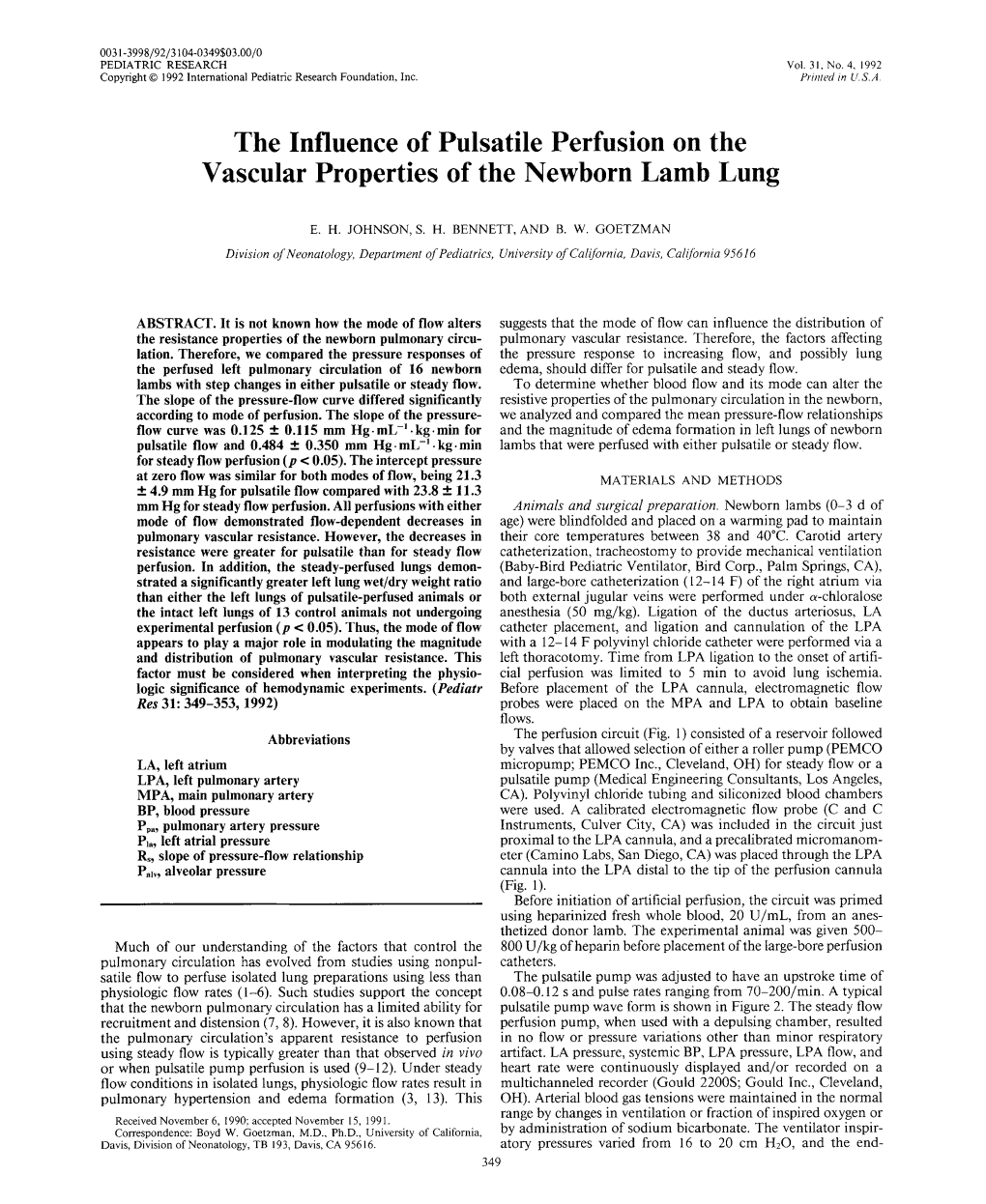 The Influence of Pulsatile Perfusion on the Vascular Properties of the Newborn Lamb Lung