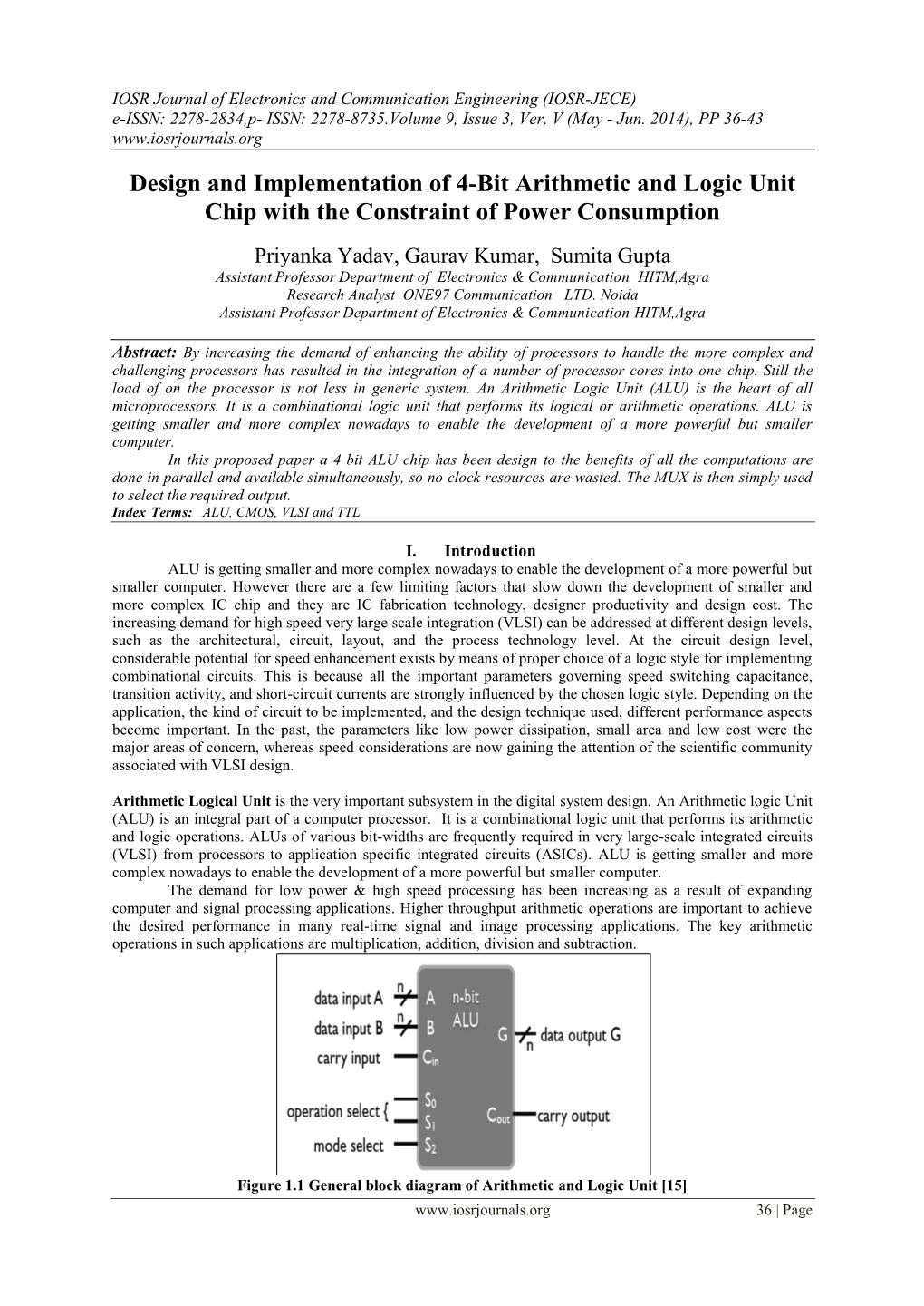 Design and Implementation of 4-Bit Arithmetic and Logic Unit Chip with the Constraint of Power Consumption