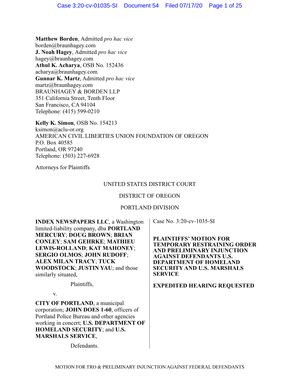 Case 3:20-Cv-01035-SI Document 54 Filed 07/17/20 Page 1 of 25