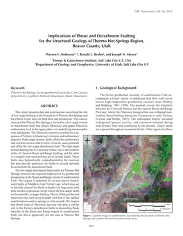 Implications of Thrust and Detachment Faulting for the Structural Geology of Thermo Hot Springs Region, Beaver County, Utah