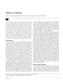 MRI of Arthritis Ashley G