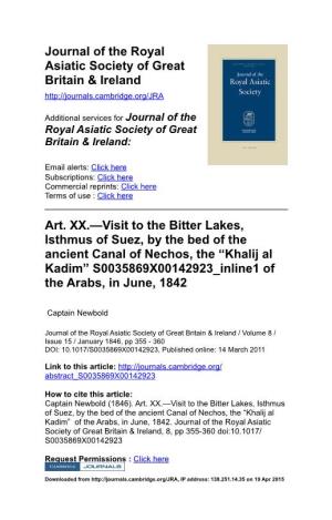 Art. XX.—Visit to the Bitter Lakes, Isthmus of Suez, by The
