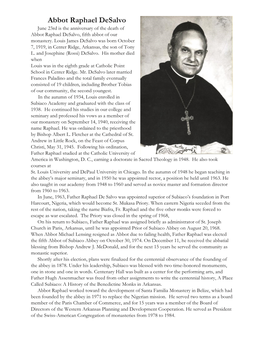 Abbot Raphael Desalvo June 23Rd Is the Anniversary of the Death of Abbot Raphael Desalvo, Fifth Abbot of Our Monastery