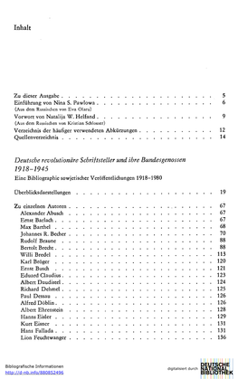 Deutsche Revolutionäre Schriftsteller Und Ihre Bundesgenossen 1918-1945 Eine Bibliographie Sowjetischer Veröffentlichungen 1918-1980