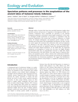 Speciation Patterns and Processes in the Zooplankton of the Ancient Lakes of Sulawesi Island, Indonesia James J