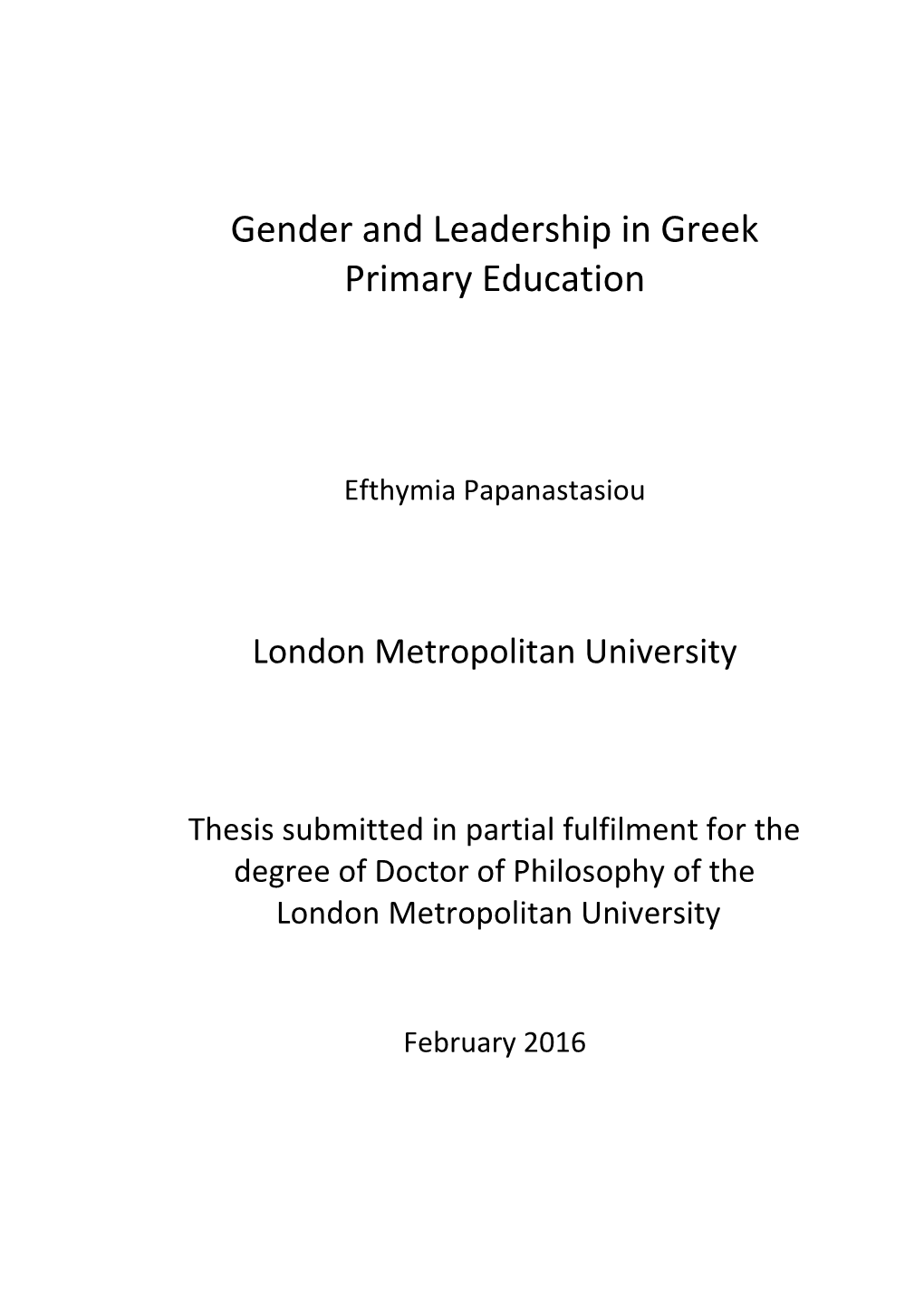 Gender and Leadership in Greek Primary Education