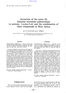 Attraction of the Tsetse Fly Glossina Morsitans Submorsitans to Acetone