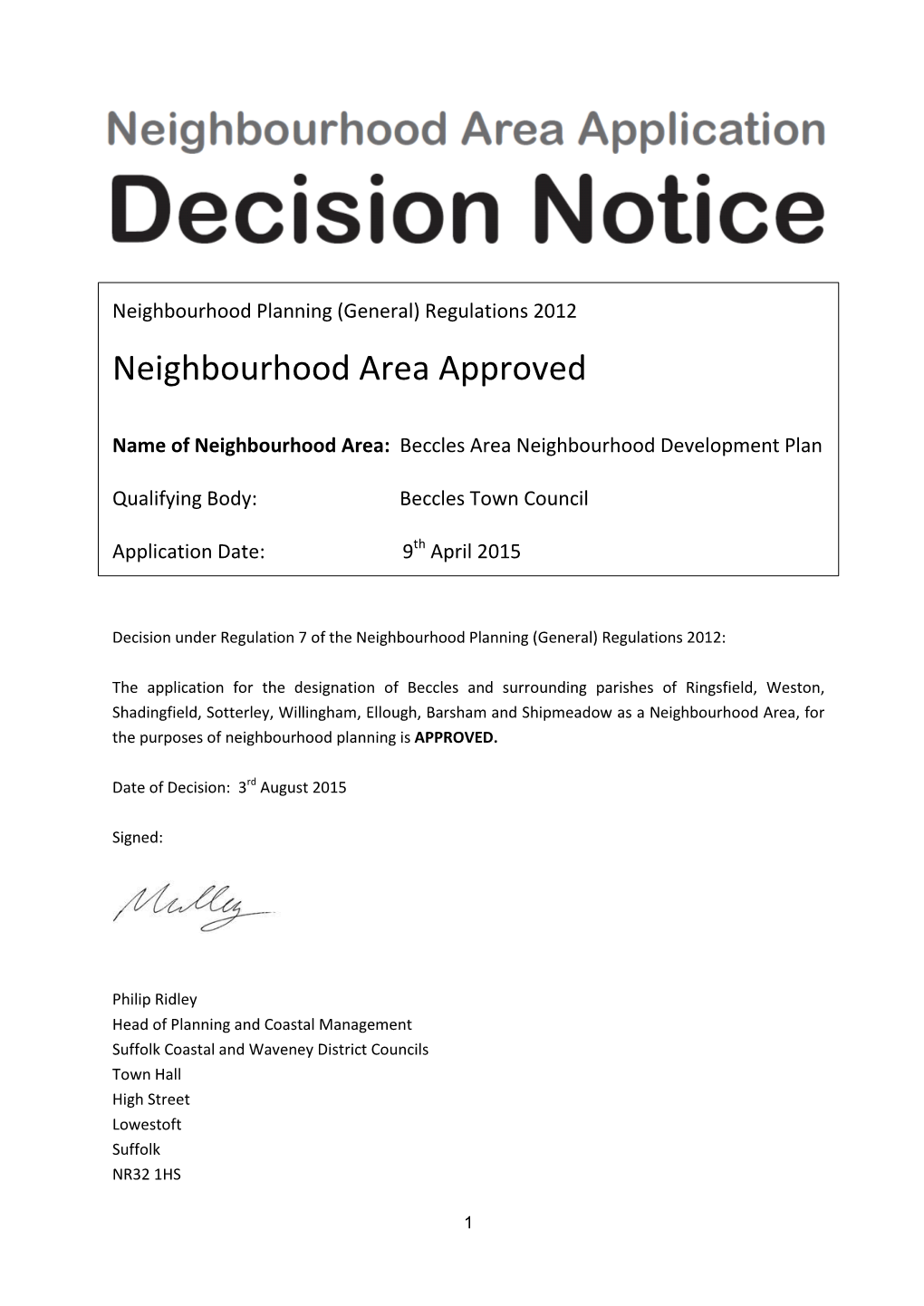 Neighbourhood Area Approved