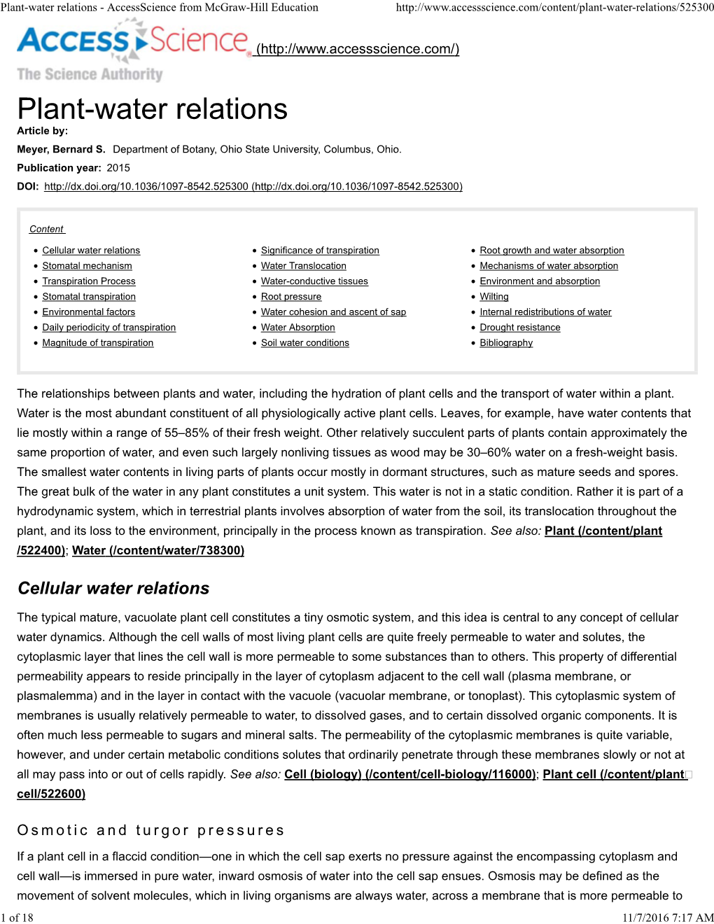 Plant-Water Relations - Accessscience from Mcgraw-Hill Education