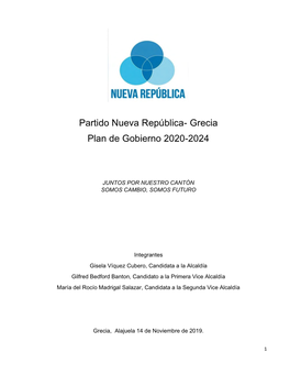 Partido Nueva República- Grecia Plan De Gobierno 2020-2024