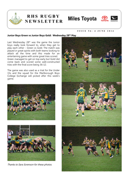 Rhs Rugby Newsletter