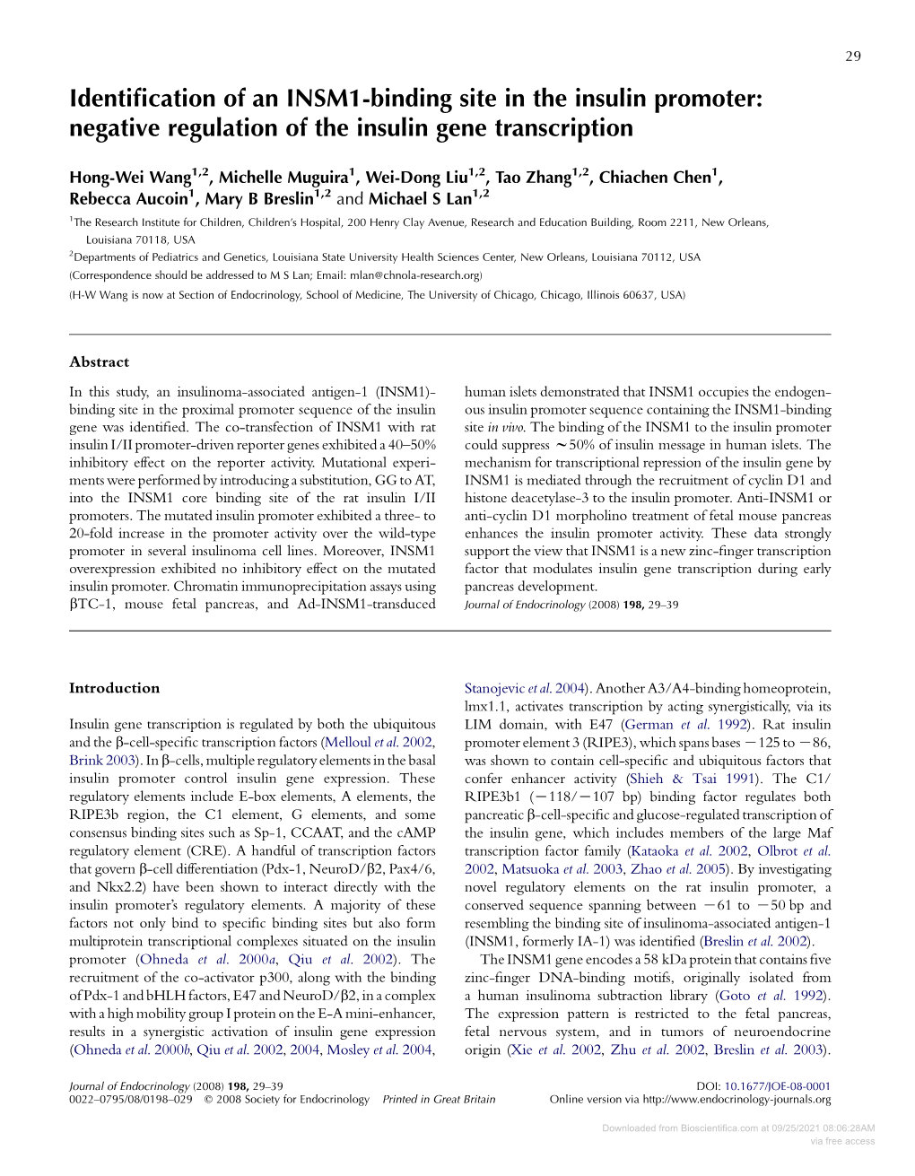 Negative Regulation of the Insulin Gene Transcription