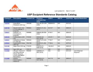 USP Excipient Reference Standards Catalog