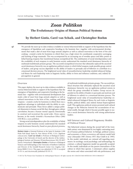 Zoon Politikon the Evolutionary Origins of Human Political Systems