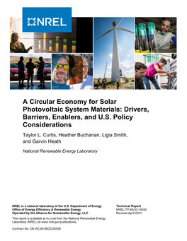 A Circular Economy for Solar Photovoltaic System Materials: Drivers, Barriers, Enablers, and U.S