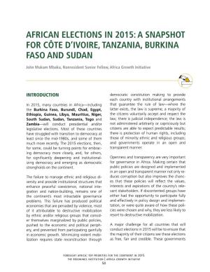 African Elections in 2015: a Snapshot for Côte D'ivoire, Tanzania, Burkina