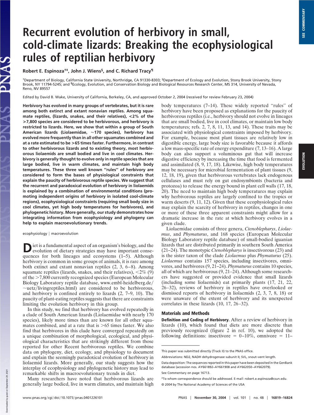 Recurrent Evolution of Herbivory in Small, Cold-Climate Lizards