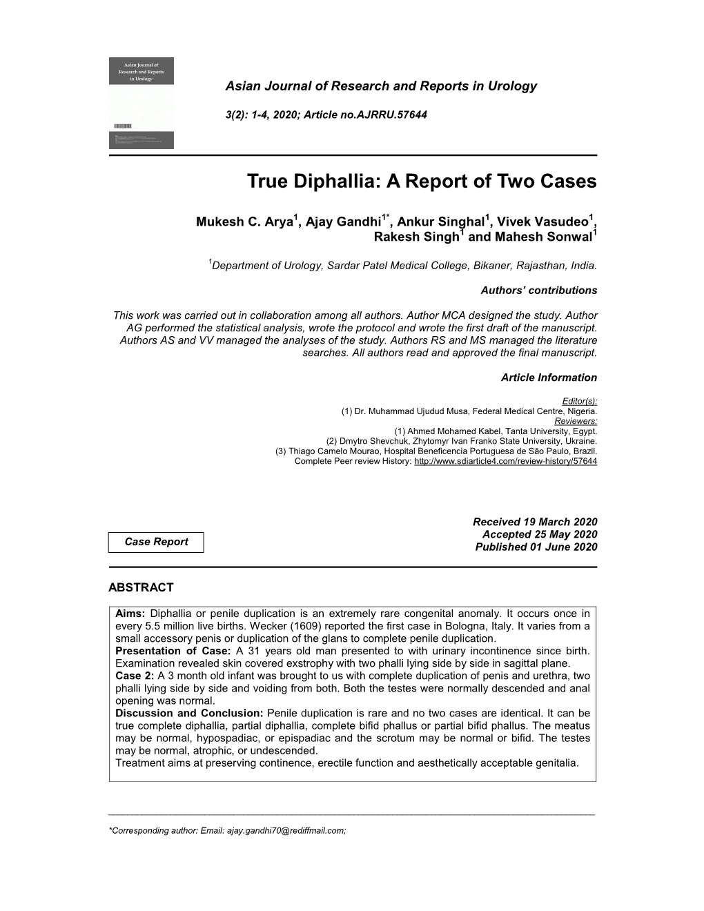 True Diphallia: a Report of Two Cases