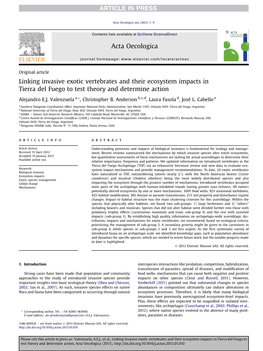 Linking Invasive Exotic Vertebrates and Their Ecosystem Impacts in Tierra Del Fuego to Test Theory and Determine Action