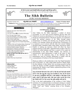 The Sikh Bulletin A~Su-K~Qk 545 Nwnkswhi September -October 2013